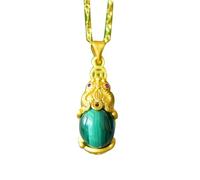 YZCIS S925 Silver with Natural Malachite Pixi Necklace Pendant (Chain) Jade