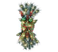 YZCIS The Cordless Prelit Stairway Trim Christmas Wreaths for Front Door Holiday Wall Window Hanging Ornaments for Indoor Outdoor Home Xmas Decor Olive Leaf Wreath (Green, One Size)