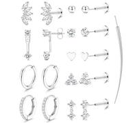 YZCIS Threadless Flat Back Earrings Hypoallergenic - 9 Pairs 316L Surgical Steel Push in CZ Studs & Hoops Set for Women Men 14K Gold Plated Cartilage Tragus Helix Nose Piercing Jewelry 16G 18G