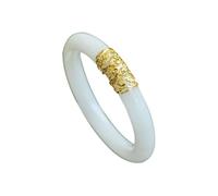 YZCIS White Jade Bangle Bracelet for Women Good Luck Bracelet Woman Fashion Vintage Ancient Gold Inlaid Jade Stone Bangle Bracelet Mother Gift Birthday(Jade Stone Bracelet31, 60-61)