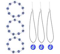 YZCIS Women 3 Sets Evil Eye Set Turkish Lucky Eyes Amulet Charms Bracelet Blue Jewelry for Family Mens Necklace Pendant
