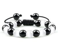 YZCIS Women's Bracelet, Braided Bracelets Natural Black White Cat Eyes Stone Beads Bangles Adjustable Beaded Bracelets Reiki Crystal Jewelry for Men Women