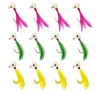 YZD Crappie Jigs Fishing Lure 12pcs/48pcs for Panfish Jig Sunfish Bluegill Perch Walleye Crappie Nipper Fishing Marabou Feather Jig Micro Jig Head Hooks (01 Feather Jig Selections (1/16oz 12pcs))