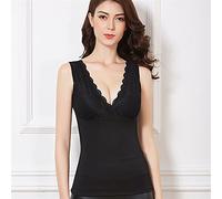 YZDKJ Cashmere Winter Thermal Underwear Tank Tops Women Plus Size Lace V-Neck Body Slim Shaper Camisole Sleeveless Vest Intimates (Color : Black, Size : 50KG-60KG)