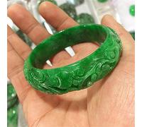 YZDKJ Emerald Hand Carved Pattern Flower Bangle Jade Bangle Green Jade Bangles Women Emerald Bracelet (Gem Color : 54-56mm)