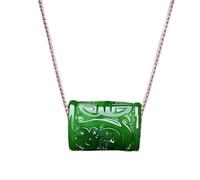 YZDKJ Natural Green Jade Money Beads Pendant Necklace Charm Jewellery Fashion Accessories Hand-Carved Man Luck Amulet Gifts