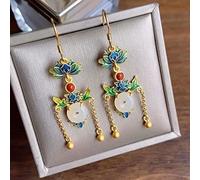 YZDKJ Natural Hetian Jade Enamel Porcelain Earrings Chinese Retro Court Style Unique Ancient Gold Charm Women' s Silver Jewelry (Gem Color : Style 8)