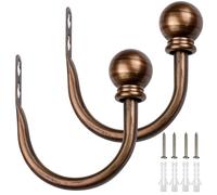 YZDKR 2Pcs Retro Curtain Holdbacks U Shaped Curtain Hooks Holder Accesories Decorative Wall Mounted Drapery Hold Backs Clip with Screw for Windows, Doors & Shower Curtains(Bronze L)