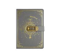 YZDKR A5 Notebook 200 Pages Vintage Code Book with Lock Diary Thick Stationery Student Office School Supplies for Personal Daily Arrangement(Light Grey)