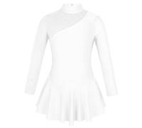 YZDKR Girls Long Sleeves Ballet Gymnastic Figure Ice Skating Dress Rhinestone Tulle Splice Leotard Dress Ballroom Dance Clothes for Girls' Ballet Performances(White,6)