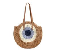 YZDKR Large Capacity Round Zipper Fashionable Straw Woven Bag Handmade Summer Beach Travel Holiday Women Bags for Women(Brown 1)