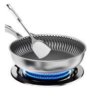 YZDKR Stainless Steel Frying Pan 316 Stainless Steel Frying Pan Household Flat Bottomed Steak Egg Induction Cooker Gas(Outer Diameter 32cm)