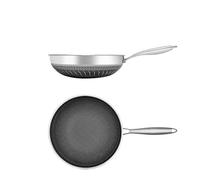 YZDKR Stainless Steel Frying Pan 316 Stainless Steel Wok Pan Nonstick Honeycomb Large Deep Stir Frying Skillet with Handle Induction Compatible(30 cm)