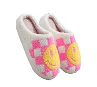 YZDUOJIN women's slippers Women'S Cotton Slippers Winter Plaid Smiley Face Cotton Slippers Plush Flat Cotton Slippers Indoor Slippers Couple Cotton Slippers-Pink-38-39