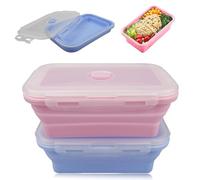 YZDZSW Collapsible Silicone Food Storage Container, 2 Pcs Silicone Food Storage Containers, 800ml Collapsible Food Container Collapsible Lunch Box for Freezer and Dishwasher (Pink Blue)