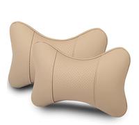 YZECEBNF 2 Pieces Car Headrest Pillow Neck for Audi A3 Sedan 2013-2018, Memory Foam PU Leather Neck Support Seat Pillow with Removable Cover Soft Breathable for Driving Traveling, C/Beige