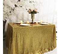 YZEO 60-Inch by 126-Inch Rectangular Sequin Tablecloth- Gold
