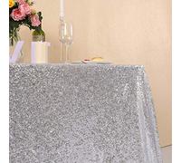 YZEO Glitter Silver Sequin Tablecloth - Rectangle 48x72in Shimmer Silver Table Cloth for Wedding Christmas