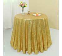 YZEO Gold Sequin Tablecloth - 72" Round Sequin Table Cover Cake Table Cloth for Christmas Party