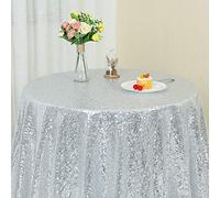 YZEO Silver Round Sequin Tablecloth - 50inch Sequin Table Linen for Wedding Birthday Party