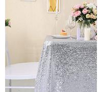 YZEO Silver Wedding Sequin Tablecloth - 48x60inch Rectangular Gillter Table Cloths for Party Banquet Event Decorative