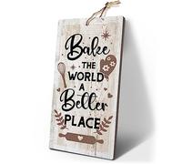 YZEXEZY Baking Sign-Bake the World a Better Place Sign12"x6" Baking Gifts Retro Bakery Cafe Wall Art Decor
