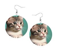 YzgWjBhd A curious cat Earrings for Women Girls, Stylish Round Leather Dangle with Silver Hook, Ideal Drop Earrings Gift for Woman