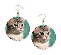 YzgWjBhd A curious cat Earrings for Women Girls, Stylish Round Leather Dangle with Silver Hook, Ideal Drop Earrings Gift for Woman