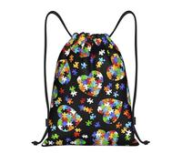 YzgWjBhd Autism Awareness Puzzle Pieces Heart Printed Drawstring Bags - Waterproof Gym Bag with Personalized Design, Black, S