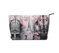 YzgWjBhd Beautiful Peacock Printed Corduroy Makeup Bag for Women, Durable Cosmetic Bags for Home Travel Office, Zipper Pouch Bag, Paris Street Eiffel Tower Pink Floral, One size