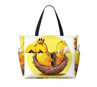YzgWjBhd Bird's Nest Golden Chicken Beach Tote with Stylish Print | Print Pool Bag for Water Adventures | Carry-On Bag