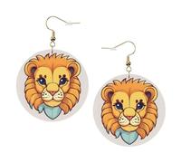 YzgWjBhd Cartoon cute little lion Earrings for Women Girls, Stylish Round Leather Dangle with Silver Hook, Ideal Drop Earrings Gift for Woman