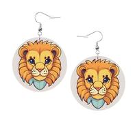 YzgWjBhd Cartoon cute little lion Earrings for Women Girls, Stylish Round Leather Dangle with Silver Hook, Ideal Drop Earrings Gift for Woman