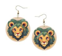 YzgWjBhd Cartoon Lion Earrings for Women Girls, Stylish Round Leather Dangle with Silver Hook, Ideal Drop Earrings Gift for Woman