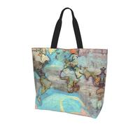 YzgWjBhd Cartoon World Map Tote Bag for Women, Large Grocery Shopping Bag, Funny Lightweight Everyday Carry Shoulder Tote