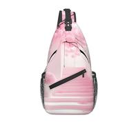 YzgWjBhd Cherry Blossom Staircase Sling Bag for Men Women | Crossbody Fanny Pack with Zipper Pockets | Funny Backpack Chest Bag
