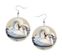 YzgWjBhd Cute Little Swan Earrings for Women Girls, Stylish Round Leather Dangle with Silver Hook, Ideal Drop Earrings Gift for Woman