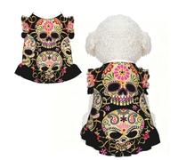 YzgWjBhd Day Of The Dead Skull Ruffle Dog Dress for Small Pets | Light Pullover Pet Dress For Walks, Birthdays, Wedding Photos, Holiday Gatherings, And Everyday Outfits
