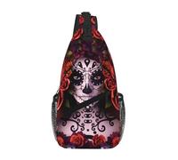 YzgWjBhd Day Of The Dead Sugar Roses Skull Print Crossbody Backpack for Men Women Funny Durable Hiking Sling Daypack Chest Bag