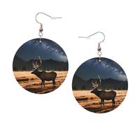 YzgWjBhd Elk in the Meadow Earrings for Women Girls, Stylish Round Leather Dangle with Silver Hook, Ideal Drop Earrings Gift for Woman