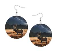 YzgWjBhd Elk in the Meadow Earrings for Women Girls, Stylish Round Leather Dangle with Silver Hook, Ideal Drop Earrings Gift for Woman