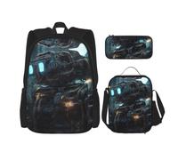 YzgWjBhd Future Robot Backpack Lunch Bag Set | Printed Backpack Lunch Bag And Pouch Set For Workdays, Commuting, Weekend Trips, Gym Visits, And Daily Organisation