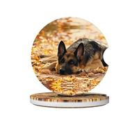 YzgWjBhd German Shepherd Dog Absorbent Car Coasters 2 Pack for Drinks with A Finger Notch, Funny 2.56" Ceramic Stone Car Cup Holder for Women/Men