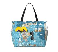 YzgWjBhd Greece Map Beach Tote with Stylish Print | Print Pool Bag for Water Adventures | Carry-On Bag
