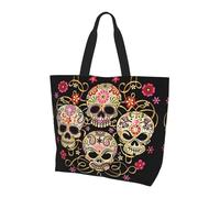 YzgWjBhd Halloween Witch Tote Bag for Women, Large Grocery Shopping Bag, Funny Lightweight Everyday Carry Shoulder Tote, Day of the Dead Skull, One Size