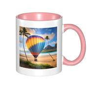 YzgWjBhd Hawaii Hot Air Balloon Print Ceramic Coffee Mug with Handle, Funny Cylindrical Coffee Cup for Coffee, Tea, Cappuccino, Cocoa (Pink)