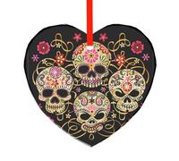 YzgWjBhd Heart Shaped Glass Decoration for Christmas Trees | Day Of The Dead Skull Hanging Keepsake For Festive Trees, Family Celebrations, Seasonal Displays, And Thoughtful Presents