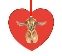 YzgWjBhd Heart Shaped Glass Decoration for Christmas Trees | Farm Animal Goat Hanging Keepsake For Festive Trees, Family Celebrations, Seasonal Displays, And Thoughtful Presents