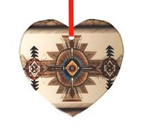 YzgWjBhd Heart Shaped Glass Decoration for Christmas Trees | Native American Painting Hanging Keepsake For Festive Trees, Family Celebrations, Seasonal Displays, And Thoughtful Presents