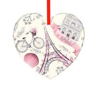 YzgWjBhd Heart Shaped Glass Decoration for Christmas Trees | Paris Eiffel Tower Flower Hanging Keepsake For Festive Trees, Family Celebrations, Seasonal Displays, And Thoughtful Presents